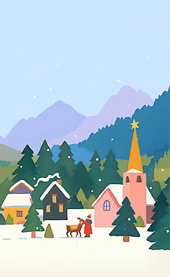 전신 PSD 나무 크리스마스 겨울 일러스트 하늘 산 주택 한명 사람 풍경 뒷모습 크리스마스트리 교회 마을 루돌프 눈 숲 국내일러스트 자연요소 식물 1 계절 기념일 뷰포인트 종교건축 날씨 사슴 건물 파일형식