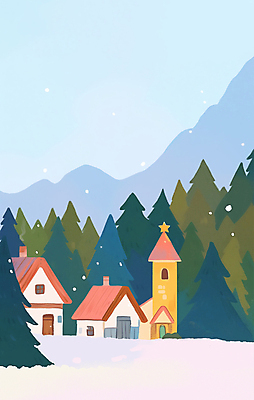 PSD 나무 겨울 일러스트 하늘 주택 풍경 사람없음 크리스마스트리 교회 마을 눈 숲 국내일러스트 자연요소 식물 계절 크리스마스 종교건축 날씨 건물 파일형식