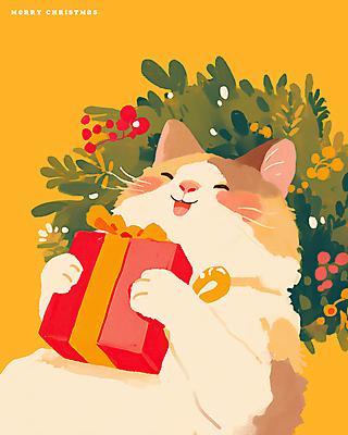 컬러 컨셉 크리스마스 포유류 모션 표정 선물 장식 반려동물 상자 화환 파일형식 리본 눕기 웃음 리스장식 크리스마스리스 귀여움 사람없음 노란색 PSD 일러스트 국내일러스트 선물상자 안기 따뜻함 크리스마스선물 고양이