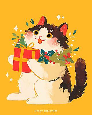 식물 열매 컬러 컨셉 크리스마스 포유류 모션 표정 선물 반려동물 상자 화환 파일형식 잎 반짝임 들기 호랑가시나무열매 귀여움 사람없음 노란색 PSD 일러스트 국내일러스트 선물상자 안기 따뜻함 크리스마스선물 웃음 크리스마스리스 고양이