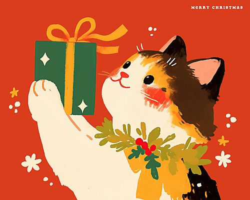식물 열매 컬러 컨셉 크리스마스 포유류 모션 표정 선물 반려동물 상자 화환 파일형식 리본 잎 호랑가시나무열매 반짝임 귀여움 사람없음 빨간색 PSD 일러스트 국내일러스트 선물상자 들기 따뜻함 크리스마스선물 미소 크리스마스리스 고양이