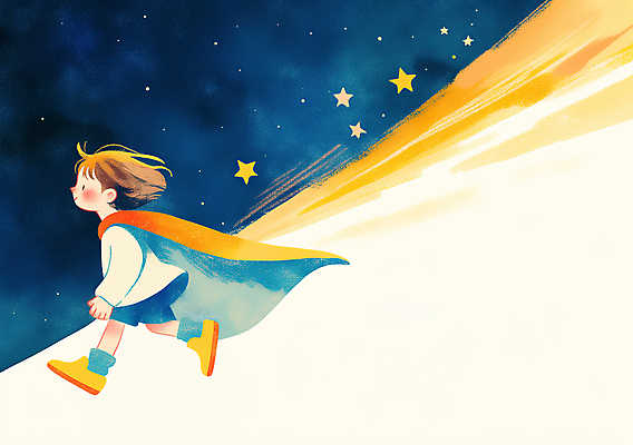 JPG 전신 남자 별 어린이 여행 일러스트 상상 밤하늘 미래 한명 소년 노란색 걷기 우주 꿈 망토 남색 상상력 소년한명만 국내일러스트 AI일러스트 AI콘텐츠 자연요소 1 컬러 컨셉 모션 하늘 사람 야간 남자한명만 소년만 파일형식