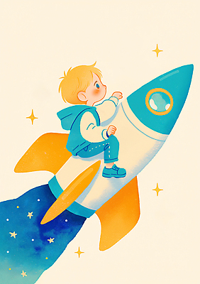 JPG 전신 남자 별 어린이 하늘색 일러스트 상상 미래 한명 앉기 소년 금발 노란색 우주 꿈 로켓 비행 승차 상상력 소년한명만 국내일러스트 AI일러스트 AI콘텐츠 자연요소 1 헤어스타일 컬러 컨셉 모션 사람 파란색 남자한명만 소년만 파일형식