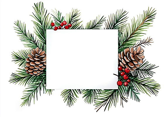 JPG 열매 잎 겨울 일러스트 수채화 크리스마스카드 프레임 사람없음 초록색 갈색 소나무 빈티지 솔방울 카피스페이스 국내일러스트 AI일러스트 AI콘텐츠 나무 식물 계절 컬러 컨셉 크리스마스 카드_감사 공백 파일형식