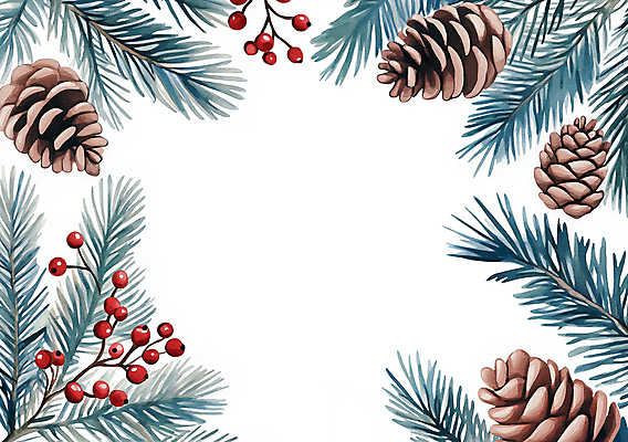 JPG 열매 잎 겨울 일러스트 수채화 크리스마스카드 프레임 사람없음 파란색 갈색 소나무 빈티지 솔방울 카피스페이스 국내일러스트 AI일러스트 AI콘텐츠 나무 식물 계절 컬러 컨셉 크리스마스 카드_감사 공백 파일형식
