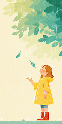 JPG 전신 나무 여자 어린이 일러스트 나뭇잎 장화 한명 서기 소녀 초록색 노란색 올려보기 비 손내밀기 우비 소녀한명만 국내일러스트 AI일러스트 AI콘텐츠 자연요소 식물 1 옷 컬러 신발 잎 모션 날씨 사람 손짓 여자한명만 소녀만 파일형식