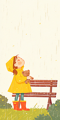 JPG 전신 여자 어린이 벤치 일러스트 장화 한명 서기 들기 소녀 잔디 노란색 곰인형 올려보기 비 우비 소녀한명만 국내일러스트 AI일러스트 AI콘텐츠 자연요소 식물 1 옷 인형 컬러 신발 의자 모션 날씨 사람 여자한명만 소녀만 파일형식