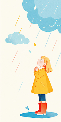 JPG 전신 여자 어린이 일러스트 장화 한명 서기 소녀 파란색 노란색 올려보기 기도 비 먹구름 웅덩이 우비 소녀한명만 국내일러스트 AI일러스트 AI콘텐츠 자연요소 1 옷 컬러 신발 모션 날씨 사람 여자한명만 소녀만 파일형식 구름_자연