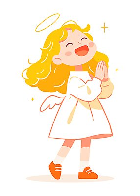 전신 여자 어린이 일러스트 한명 미소 웃음 소녀 노란색 귀여움 기도 순수 손모으기 천사날개 소녀한명만 일러캐릭터 천사링 AI파일 캐릭터 1 컬러 컨셉 날개 천사 표정 사람 손짓 여자한명만 소녀만 파일형식 벡터