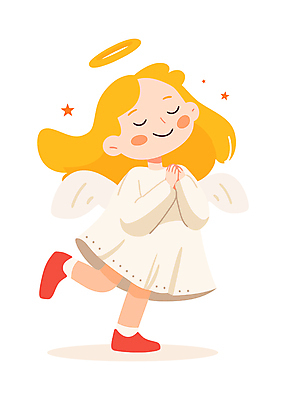 전신 여자 별 어린이 일러스트 한명 미소 소녀 노란색 귀여움 눈감음 기도 순수 손모으기 천사날개 한발서기 소녀한명만 일러캐릭터 천사링 AI파일 자연요소 캐릭터 1 컬러 컨셉 날개 모션 천사 표정 서기 사람 손짓 여자한명만 소녀만 파일형식 벡터