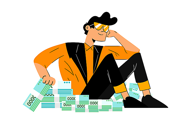 전신 남자 하늘색 지폐 일러스트 성공 한명 웃음 앉기 성인 금융 선글라스 주황색 자신감 부자 부 돈다발 사치 돈더미 성인남자한명만 일러캐릭터 AI파일 캐릭터 1 감정 안경 컬러 컨셉 돈 모션 표정 사람 경제 파란색 재산 남자한명만 성인남자만 파일형식 벡터 더미