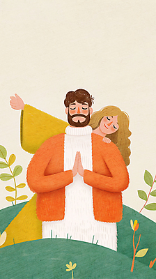 JPG 커플 여자 남자 일러스트 사랑 성인 두명 손들기 평화 희망 기도 풀잎 손모으기 신앙심 성인만 국내일러스트 AI일러스트 AI콘텐츠 감정 컨셉 잎 관계 모션 사람 손짓 풀_식물 파일형식