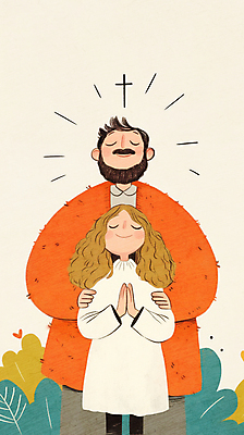 JPG 여자 남자 어린이 일러스트 사랑 소녀 성인 두명 평화 눈감음 희망 기도 예수 손모으기 국내일러스트 AI일러스트 AI콘텐츠 감정 컨셉 모션 사람 손짓 신_종교 파일형식