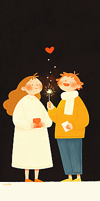 JPG 전신 여자 남자 겨울 일러스트 촛불 불꽃놀이 따뜻함 성인 두명 갈색 로맨틱 하트 편지 심플 감성 성인만 국내일러스트 AI일러스트 AI콘텐츠 모양 계절 컬러 컨셉 초 놀이 사람 파일형식