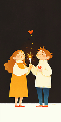 JPG 전신 여자 남자 겨울 일러스트 촛불 따뜻함 성인 두명 갈색 로맨틱 하트 심플 감성 성인만 국내일러스트 AI일러스트 AI콘텐츠 모양 계절 컬러 컨셉 초 사람 파일형식