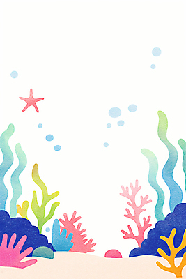 JPG 바다 일러스트 자연 불가사리 사람없음 컬러풀 바닷속 해초 산호 카피스페이스 국내일러스트 AI일러스트 AI콘텐츠 컬러 극피동물 수중 공백 해조류 자포동물 생태계 파일형식