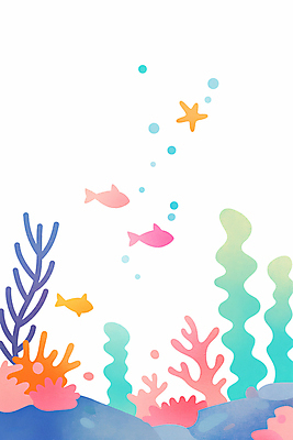 JPG 바다 일러스트 자연 불가사리 어류 사람없음 컬러풀 바닷속 해초 산호 카피스페이스 국내일러스트 AI일러스트 AI콘텐츠 컬러 극피동물 수중 수중동물 공백 해조류 자포동물 생태계 파일형식