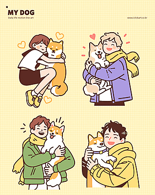 여자 남자 행복 반려견 스티커 일러스트 가족 포옹 사랑 여러명 성인 일상 친구 노란색 목도리 우정 강아지 주인 성인만 펫팸족 국내일러스트 AI파일 잡화 감정 컬러 다수 관계 안기 사람 라이프 반려동물 개 신조어 파일형식 벡터