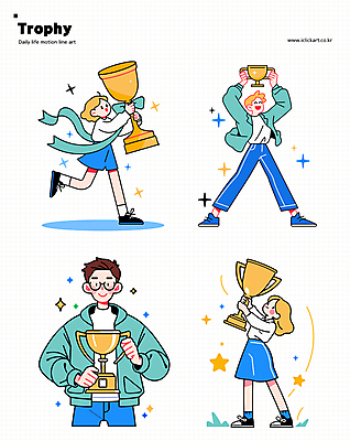 전신 여자 남자 리본 스티커 일러스트 성공 들기 여러명 성인 파란색 기쁨 축하 우승 목표 상 트로피 시상 우승자 성인만 국내일러스트 AI파일 감정 컬러 다수 컨셉 모션 사람 최고 상_우승 상패 파일형식 벡터
