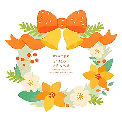 PSD 열매 꽃 리본 크리스마스 겨울 일러스트 프레임 사람없음 초록색 주황색 감성 원형프레임 리스장식 징글벨 크리스마스리스 국내일러스트 식물 계절 기념일 컬러 컨셉 장식 화환 종 원형 파일형식