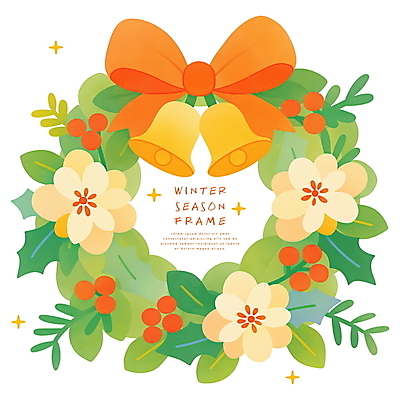 식물 계절 기념일 컬러 컨셉 프레임 장식 화환 종 원형 파일형식 징글벨 크리스마스 리본 꽃 열매 겨울 주황색 PSD 일러스트 초록색 크리스마스리스 리스장식 사람없음 국내일러스트 감성 원형프레임