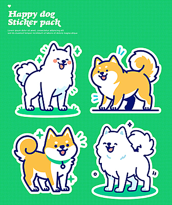행복 스티커 여러마리 일러스트 사람없음 초록색 세트 귀여움 강아지 개목걸이 다꾸 국내일러스트 AI파일 감정 컬러 다수 컨셉 반려동물 개 애견용품 신조어 약어 파일형식 벡터