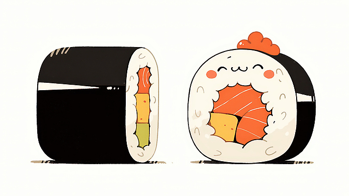 JPG 일러스트 표정 사람없음 귀여움 초밥 롤스시 국내일러스트 AI일러스트 AI콘텐츠 컨셉 일본음식 파일형식