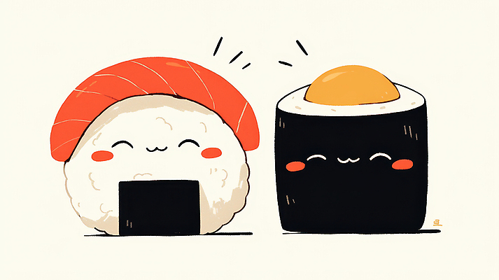 JPG 일러스트 표정 사람없음 귀여움 초밥 롤스시 국내일러스트 AI일러스트 AI콘텐츠 컨셉 일본음식 파일형식
