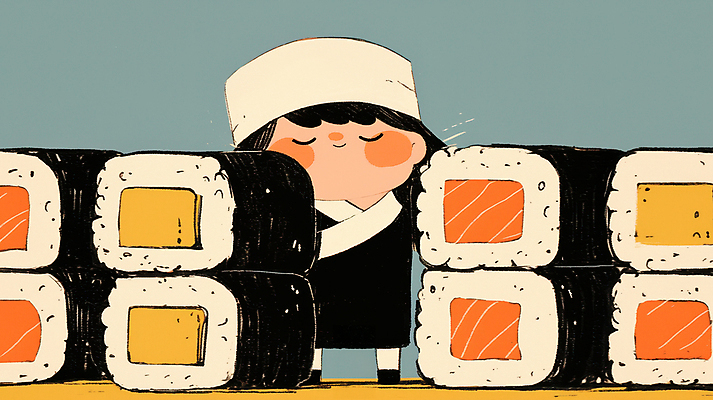 JPG 여자 어린이 일러스트 표정 한명 소녀 쌓기 귀여움 요리사 초밥 롤스시 소녀한명만 국내일러스트 AI일러스트 AI콘텐츠 직업 1 컨셉 모션 사람 일본음식 여자한명만 소녀만 파일형식