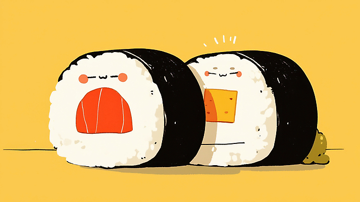JPG 일러스트 표정 사람없음 귀여움 초밥 고추냉이 롤스시 국내일러스트 AI일러스트 AI콘텐츠 컨셉 양념 일본음식 파일형식