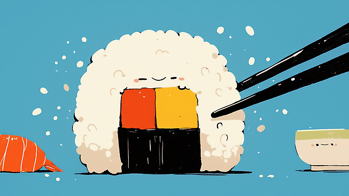 JPG 일러스트 젓가락 표정 사람없음 귀여움 초밥 잡기 간장 종지 롤스시 국내일러스트 AI일러스트 AI콘텐츠 그릇 컨셉 모션 수저 양념 일본음식 파일형식