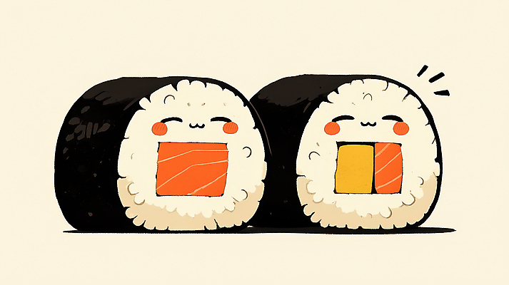 JPG 일러스트 표정 사람없음 귀여움 초밥 롤스시 국내일러스트 AI일러스트 AI콘텐츠 컨셉 일본음식 파일형식