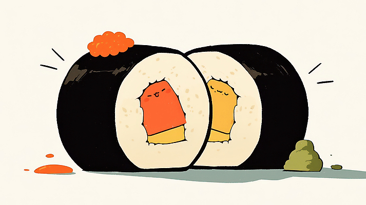 JPG 일러스트 표정 사람없음 귀여움 초밥 고추냉이 롤스시 국내일러스트 AI일러스트 AI콘텐츠 컨셉 양념 일본음식 파일형식