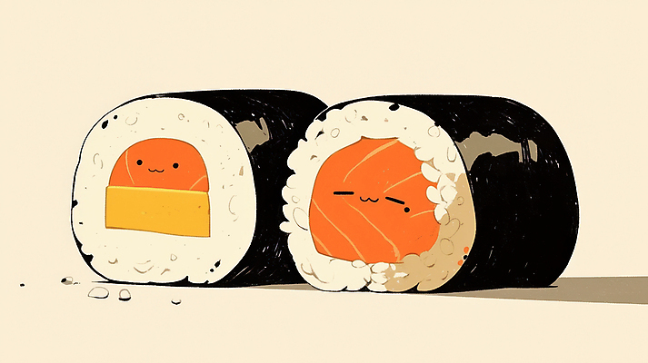 JPG 일러스트 표정 사람없음 귀여움 초밥 롤스시 국내일러스트 AI일러스트 AI콘텐츠 컨셉 일본음식 파일형식