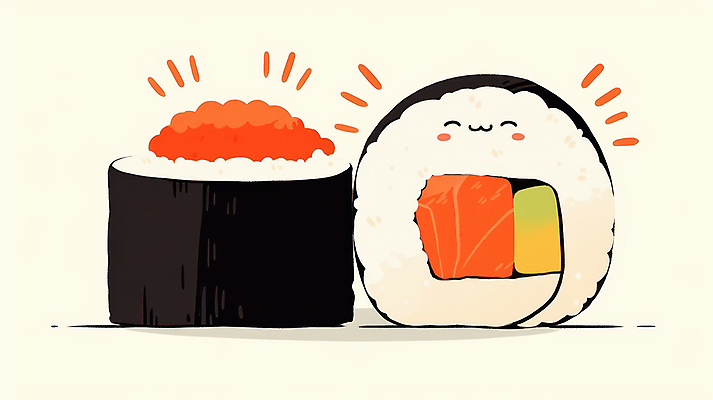 JPG 일러스트 표정 사람없음 귀여움 초밥 롤스시 국내일러스트 AI일러스트 AI콘텐츠 컨셉 일본음식 파일형식