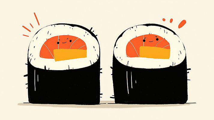 JPG 일러스트 표정 사람없음 귀여움 초밥 롤스시 국내일러스트 AI일러스트 AI콘텐츠 컨셉 일본음식 파일형식