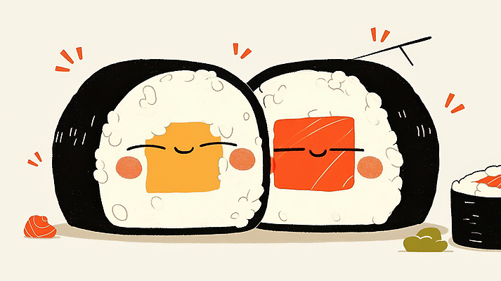 JPG 일러스트 표정 사람없음 귀여움 초밥 고추냉이 롤스시 국내일러스트 AI일러스트 AI콘텐츠 컨셉 양념 일본음식 파일형식