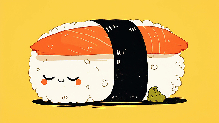 JPG 일러스트 표정 사람없음 귀여움 초밥 고추냉이 생선초밥 국내일러스트 AI일러스트 AI콘텐츠 컨셉 양념 일본음식 파일형식