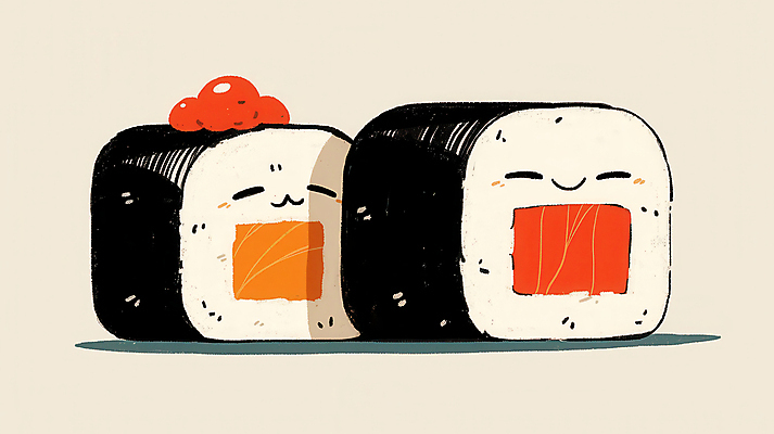 JPG 일러스트 표정 사람없음 귀여움 초밥 롤스시 국내일러스트 AI일러스트 AI콘텐츠 컨셉 일본음식 파일형식
