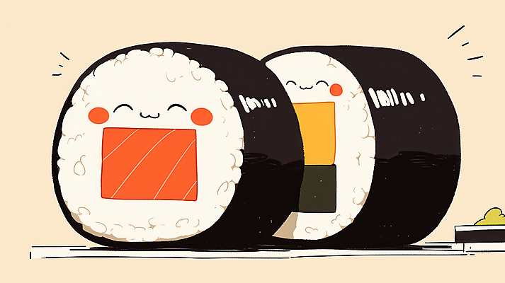 JPG 일러스트 표정 사람없음 귀여움 초밥 고추냉이 롤스시 국내일러스트 AI일러스트 AI콘텐츠 컨셉 양념 일본음식 파일형식