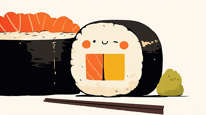 JPG 일러스트 젓가락 표정 사람없음 귀여움 초밥 고추냉이 롤스시 국내일러스트 AI일러스트 AI콘텐츠 컨셉 수저 양념 일본음식 파일형식