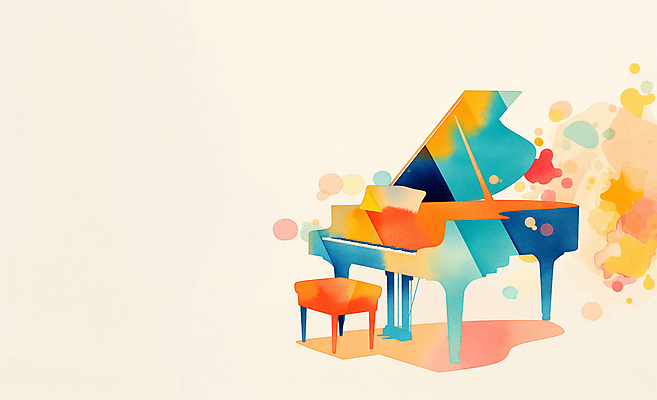 JPG 예술 음악 일러스트 추상 수채화 사람없음 컬러풀 피아노 감성 음악회 피아노의자 국내일러스트 AI일러스트 AI콘텐츠 컬러 컨셉 무늬 의자 문화예술 공연 건반악기 파일형식