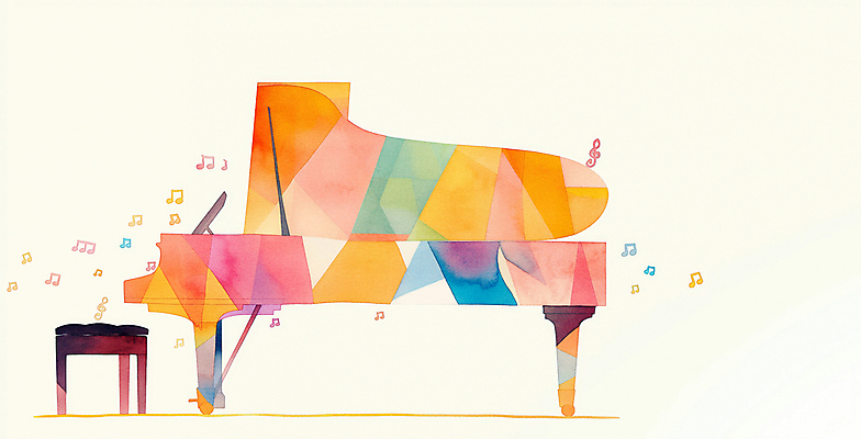 JPG 예술 음악 연주 음표 일러스트 추상 수채화 사람없음 컬러풀 피아노 감성 음악회 피아노의자 국내일러스트 AI일러스트 AI콘텐츠 기호 컬러 컨셉 무늬 의자 문화예술 공연 건반악기 파일형식
