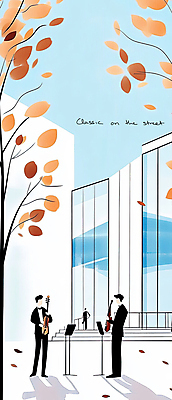 JPG 전신 나무 공원 남자 낙엽 연주 일러스트 하늘 거리 성인 일상 세명 파란색 계단 공연 가을 보면대 바이올린 성인남자만 국내일러스트 AI일러스트 AI콘텐츠 식물 계절 공공시설 음악 컬러 잎 현악기 사람 이벤트 라이프 남자만 성인만 파일형식