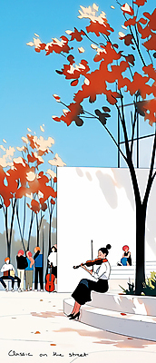 JPG 전신 나무 공원 여자 남자 낙엽 연주 일러스트 자연 사람 여러명 성인 파란색 햇빛 계단 공연 가을 바이올린 가로수 성인만 국내일러스트 AI일러스트 AI콘텐츠 식물 계절 공공시설 음악 컬러 다수 잎 현악기 이벤트 태양 생태계 파일형식