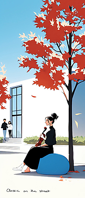 JPG 전신 나무 공원 여자 남자 낙엽 연주 일러스트 하늘 사람 앉기 풍경 성인 세명 파란색 햇빛 계단 공연 가을 바이올린 성인만 국내일러스트 AI일러스트 AI콘텐츠 식물 계절 공공시설 음악 컬러 잎 모션 현악기 이벤트 태양 파일형식