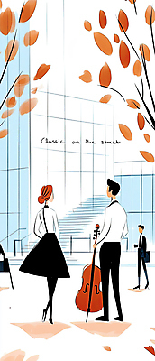 JPG 전신 공원 여자 남자 낙엽 연주 일러스트 자연 여러명 성인 건물 파란색 계단 공연 가을 첼로 성인만 국내일러스트 AI일러스트 AI콘텐츠 건축물 계절 공공시설 음악 컬러 다수 잎 사람 이벤트 생태계 파일형식 찰현악기