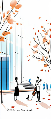 JPG 전신 공원 여자 남자 낙엽 연주 일러스트 자연 조류 하늘 거리 풍경 여러명 성인 파란색 계단 공연 가을 첼로 성인만 국내일러스트 AI일러스트 AI콘텐츠 동물 계절 공공시설 음악 컬러 다수 잎 사람 이벤트 생태계 파일형식 찰현악기