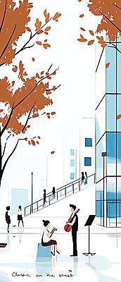 JPG 전신 나무 공원 여자 남자 낙엽 연주 일러스트 거리 앉기 풍경 여러명 성인 파란색 계단 공연 가을 보면대 바이올린 성인만 국내일러스트 AI일러스트 AI콘텐츠 식물 계절 공공시설 음악 컬러 다수 잎 모션 현악기 사람 이벤트 파일형식