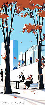 JPG 전신 나무 공원 여자 남자 낙엽 연주 일러스트 앉기 풍경 여러명 성인 파란색 공연 가을 플루트 바이올린 성인만 국내일러스트 AI일러스트 AI콘텐츠 식물 계절 공공시설 음악 컬러 다수 잎 모션 현악기 관악기 사람 이벤트 파일형식